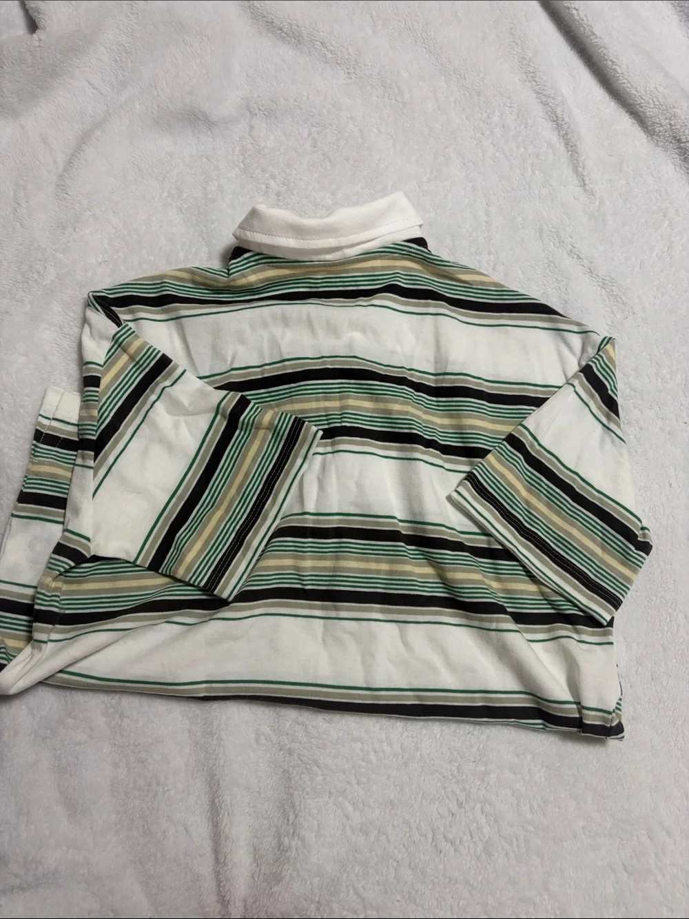 Boy’s Old Navy White Polo with Green and Black Stripes Size 8